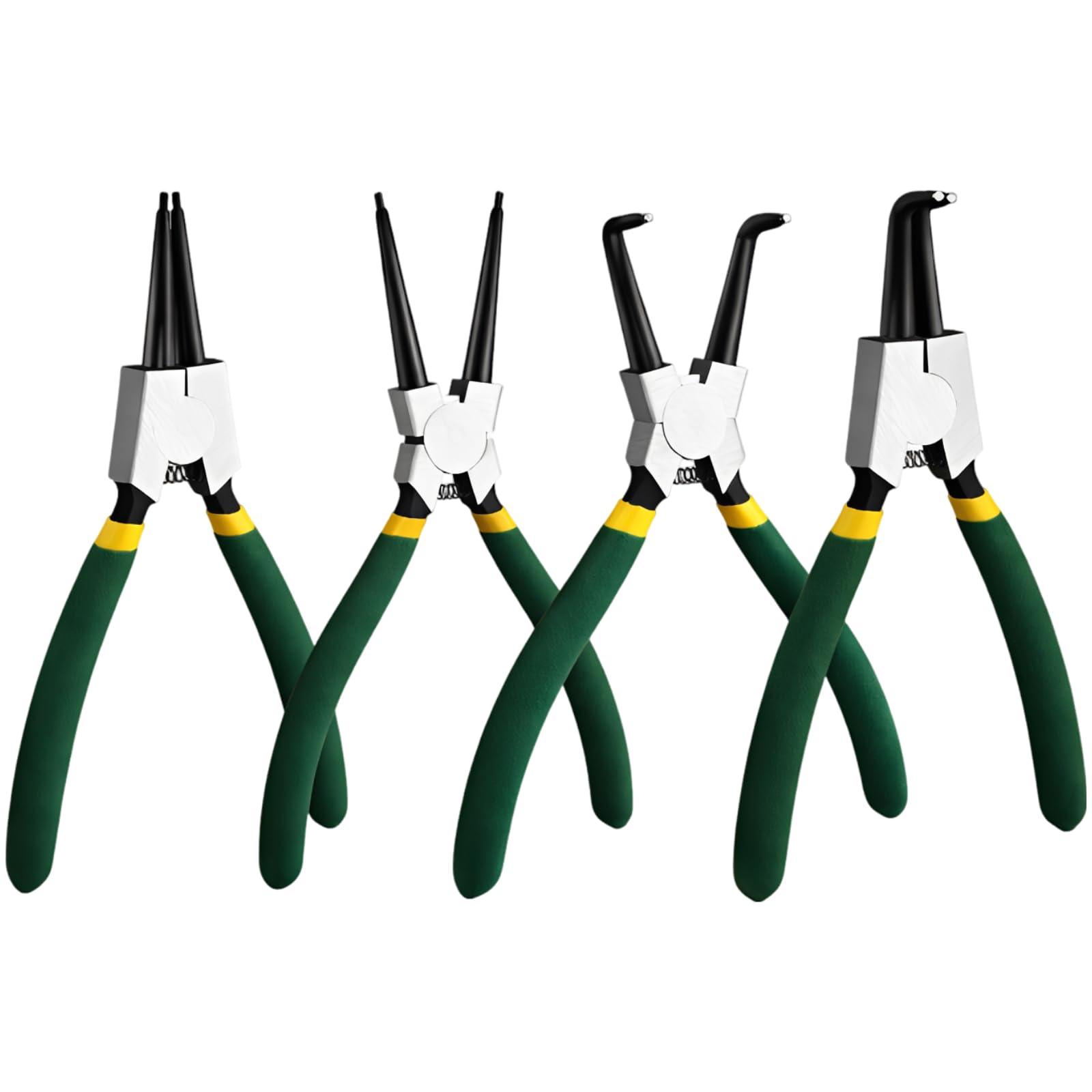 Lot de 4 pinces à circlips en acier de 15,2 cm, kit pour circlips internes et externes, becs courbés et droits, outil traité thermiquement pour mécaniciens, réparation auto, entretien industriel