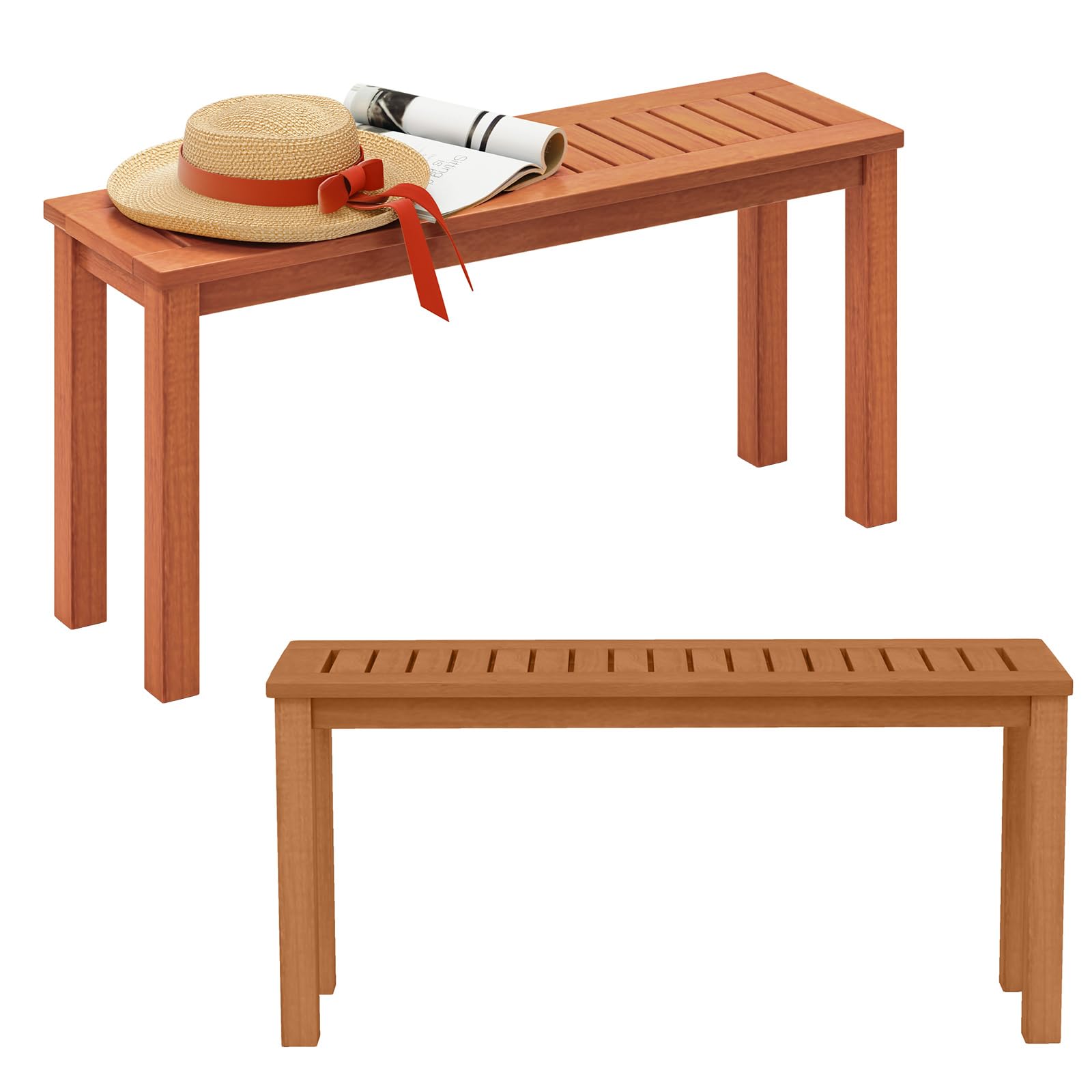 KOMFOTTEU Banco de Jardín de Madera para 2 Personas, 100 x 31 x 47 cm | Banco para Exterior, Asiento de Listones con Acabado de Aceite de Teca, para Patio, Porche
