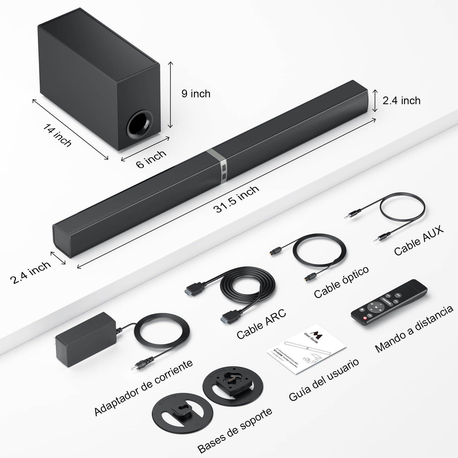 Geragerock Barra de Sonido con subwoofer para TV, 120W 2 en 1 Soundbar Home Theater, 1 Juego de Surround Sound System con Deep Bass&Volumen Boost&3 Ecualización Modos, Bluetooth 5.3/ARC/Opt/AUX