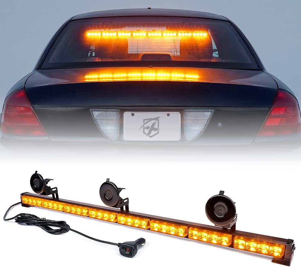 Xprite 35.5" Traffic Advisor Light Bar, LED Emergency Strobe Lights with 21 Flash Patterns, Suction Mount & Cigarette Plug, Strobe Lights for Trucks, SUV, Car - Amber