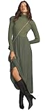 Womes Mock Turtleneck Long Sleeve Ribbed Knit Pullover Tops Fashion Long Maxi Dress