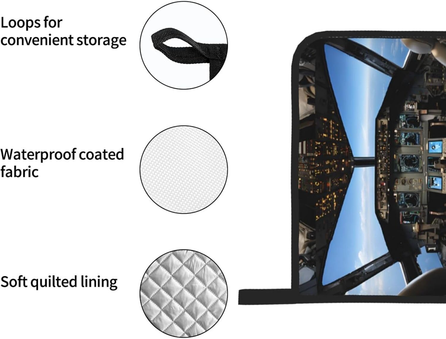 (Airplane Cockpit Print) Baking 4-Piece Set: 2 Oven Mitts and 2 Pot Holders Heat Resistant Waterproof Hanging Loop for Kitchen Oven Grill Housewarming Gifts