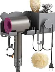 Suporte para Secador de Cabelo e Escova Iônica Chapinha de Parede Sem Furos Furadeira Banheiro Organizador Com Compartimentos para Barbeador e Ferramentas Acessórios – Autoadesivo Dupla Face