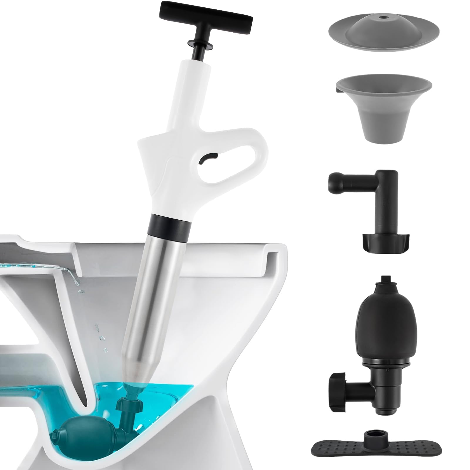 Toilet Plunger, Toilet Air Drain Plunger, High Pressure Toilet Plunger, Stainless Steel Toilet Air Drain Plunger, Stainless Steel Sink Plunger Tool for Toilet Bathtub Sink Wash Basin