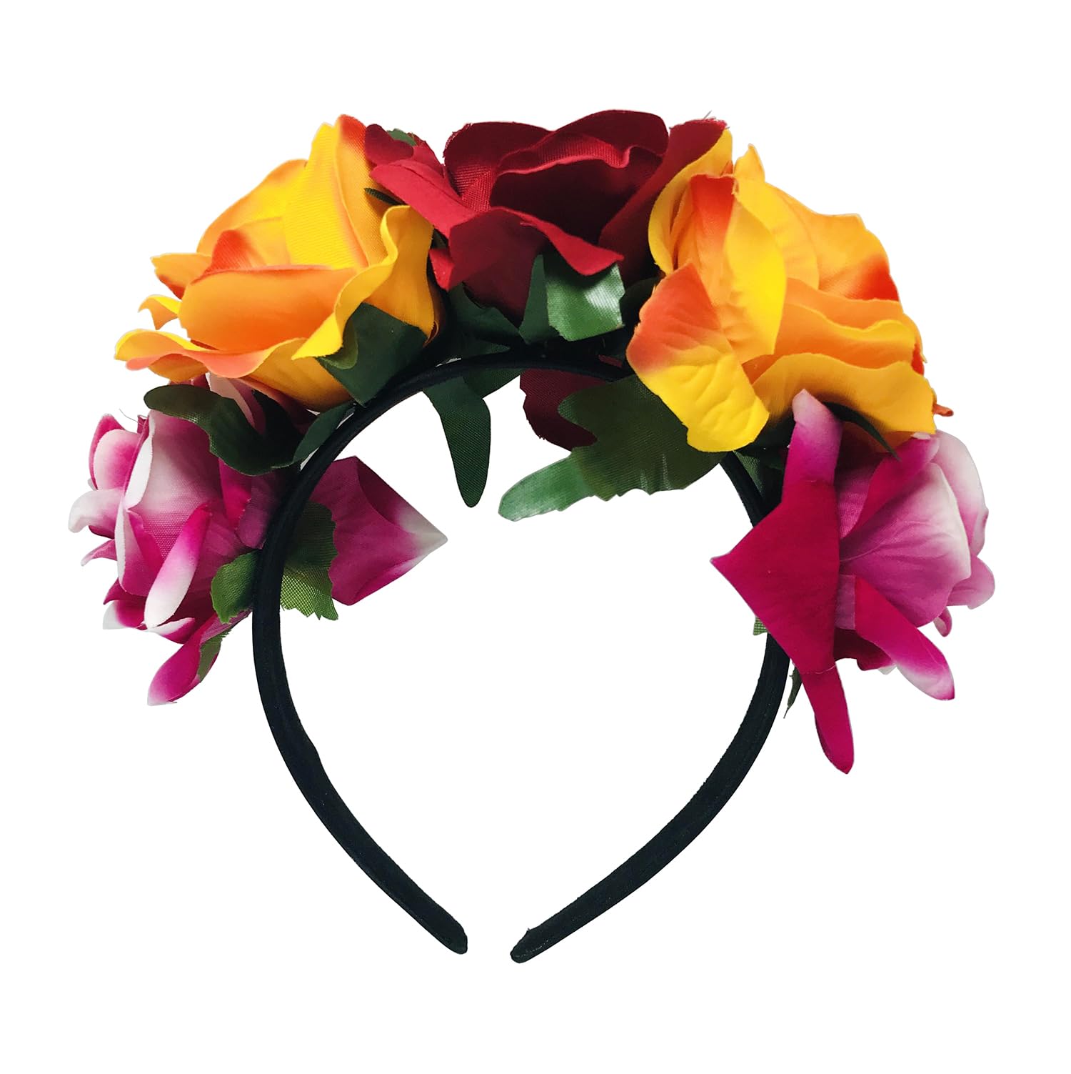 Mexican Rose Flower Crown Headband Halloween Hairband Hair Hoop Floral Hair Garland Crown Headpiece Cosplay Hair Accessories for Halloween Cosplay Party Costume