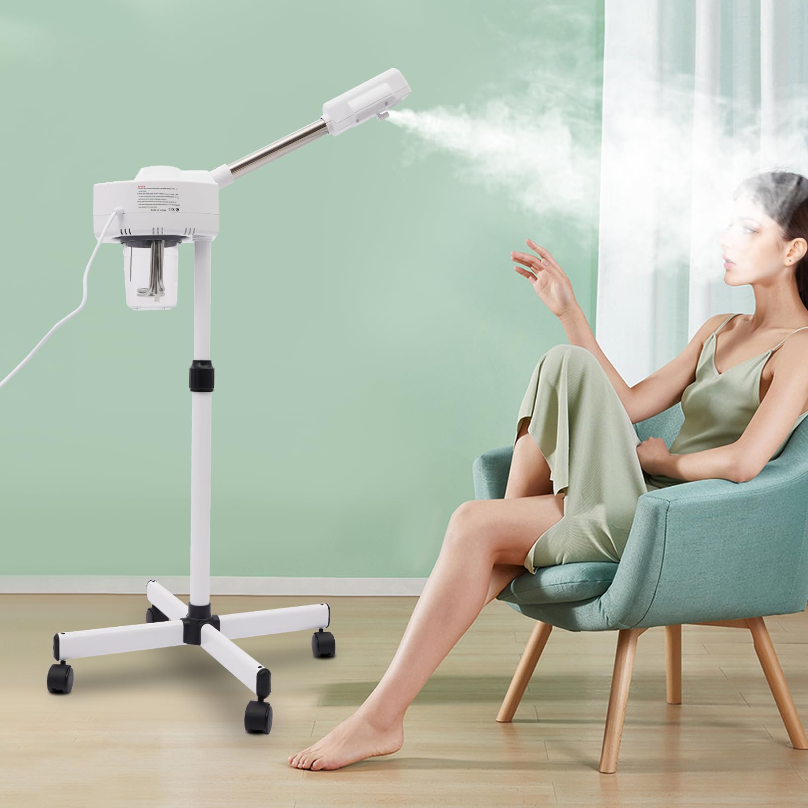 Gesichtsdampfer 800W 360 Grad Drehbar 2 In 1 Ozon Bedampfer Verdampfer mit Einziehbaren Stab Gesichtssauna Weiß