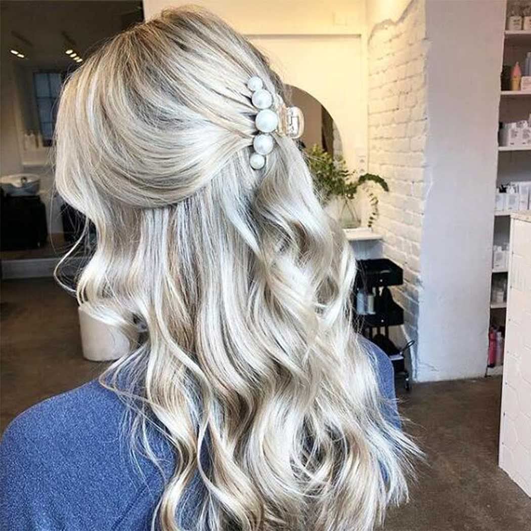 Brinie Hair Claw Clamps Champagne Pearl Hair Barrettes Medium Small Non Slip Clips Hair Accessories for Women and Girls (3 PCS)