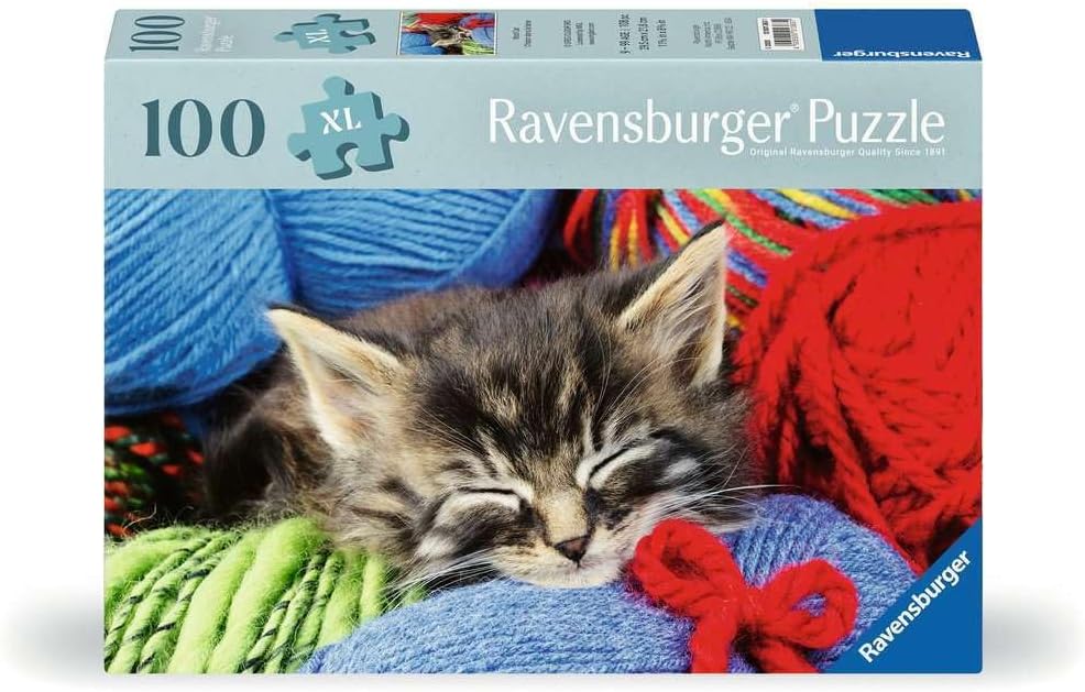 Ravensburger Feel Well - Wool Cat - 100 Piece Jigsaw Puzzle | Thicker Pieces, Large Image Format, and Included Stand | Premium Quality Puzzle Made in Europe