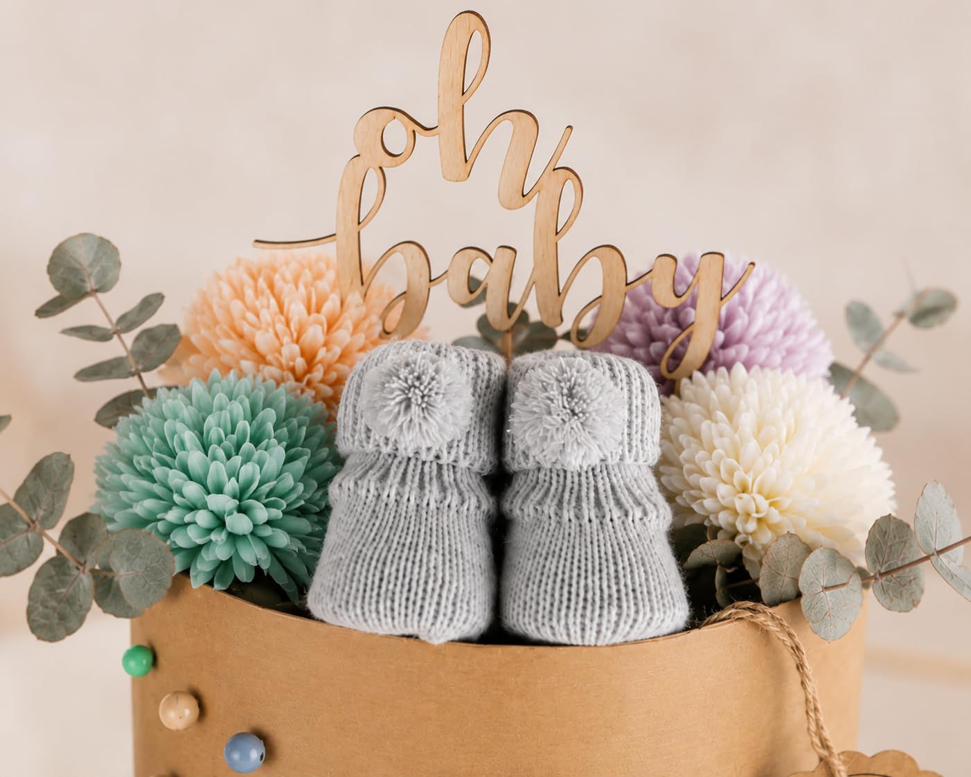 Gâteau à couches écologique Eco Friendly en couches biologiques | Cadeau de naissance de qualité supérieure | presque sans plastique * (L, pierre)