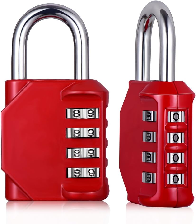 Combination Padlock Outdoor Locker Lock Master Locks 4 Digit Number Password Rust Weather Proof for Gym Gate Fence School Combo ( Red, Pack of 2 )