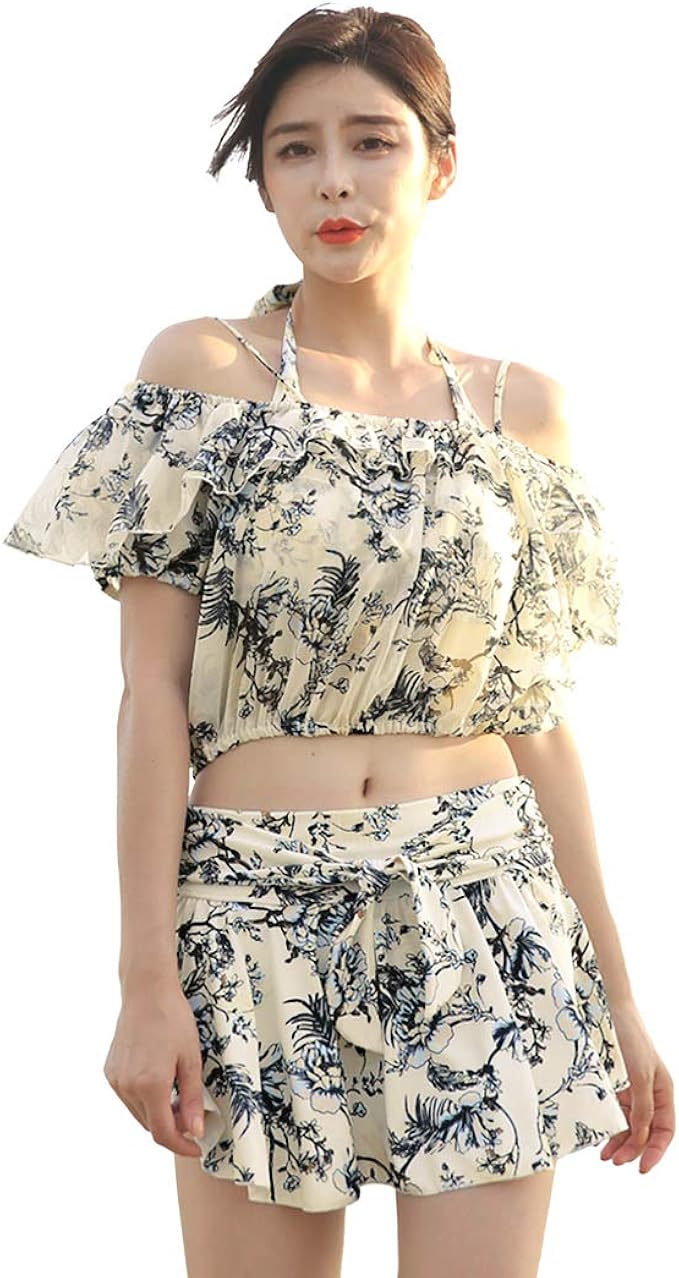 Amazon Teddy 水着 レディース 体型カバー オフショルダー ビキニ 4点セット スカート フレア ボタニカル カバーアップ Hys1411 L 11号 ビキニ セパレーツ 通販