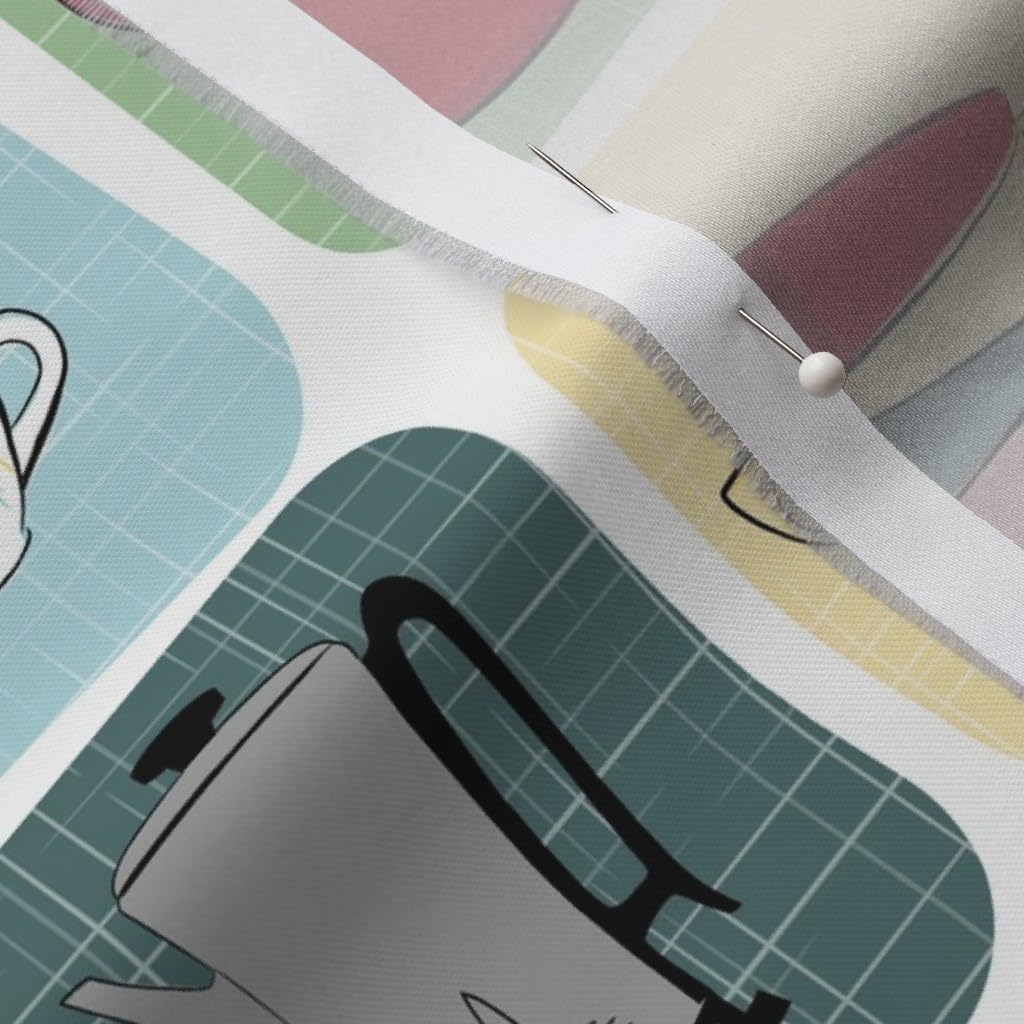Spoonflower Fabric - Retro Coffee Pots Mugs Atomic Pastel Mid Century Modern Vintage Tea Printed on Organic Cotton Sateen Fabric by The Yard - Sewing Quilting Apparel Home Decor