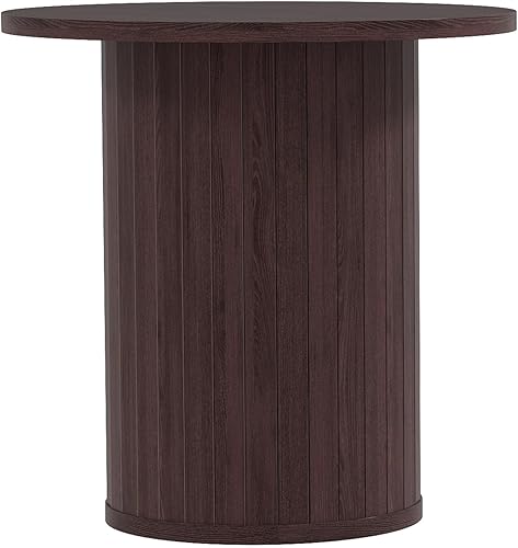 Miniatura 5 de Mesa auxiliar redonda de madera de 23.6 pulgadas con almacenamiento oculto y puerta corrediza, juegos de mesa auxiliar circular de granja para sala