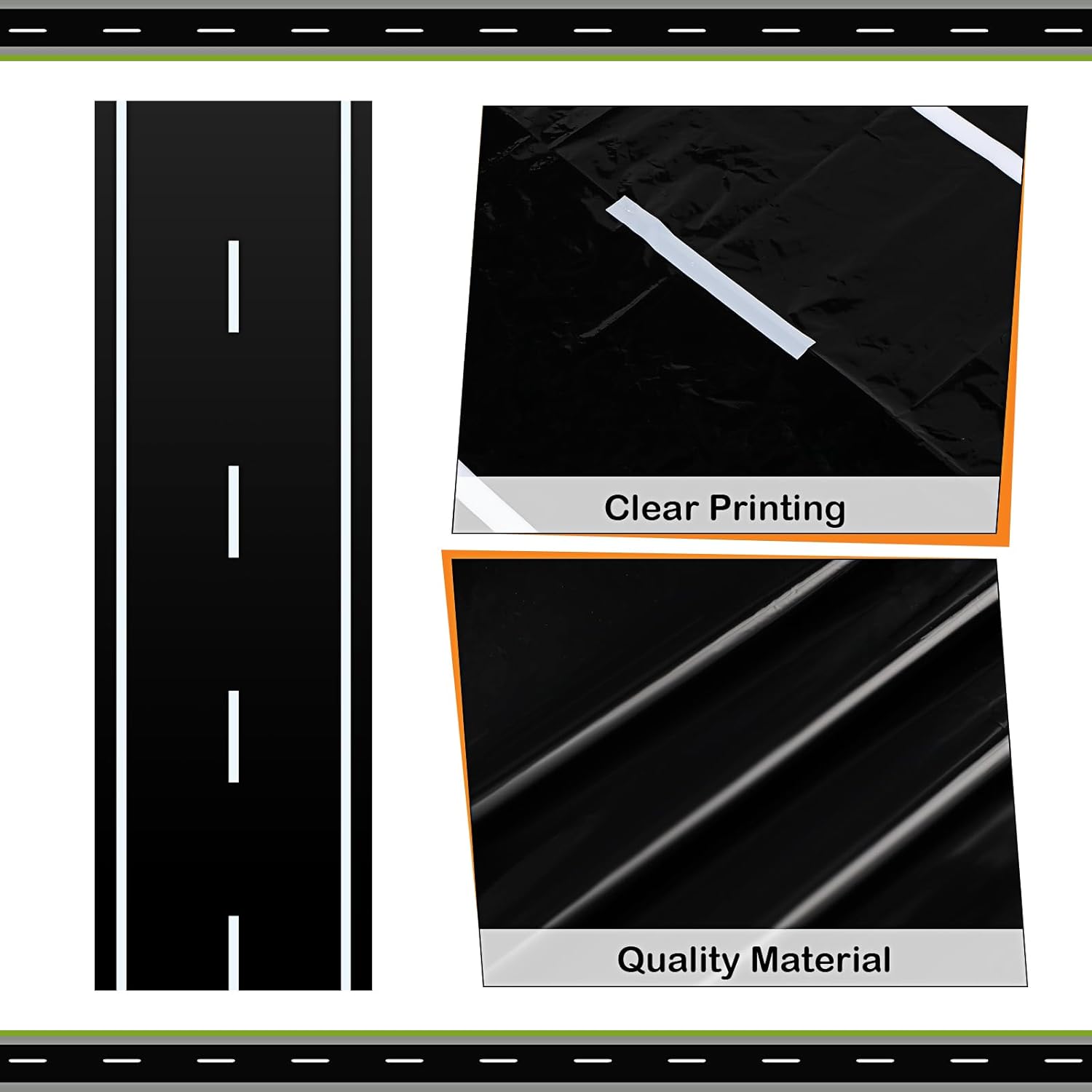 Remagr Racetrack Floor Running Black Racer Party Decoration Mat Road Table Runner Long Racetrack Tablecloth Drag for Party (Simple Style,118 ft X 2 ft)