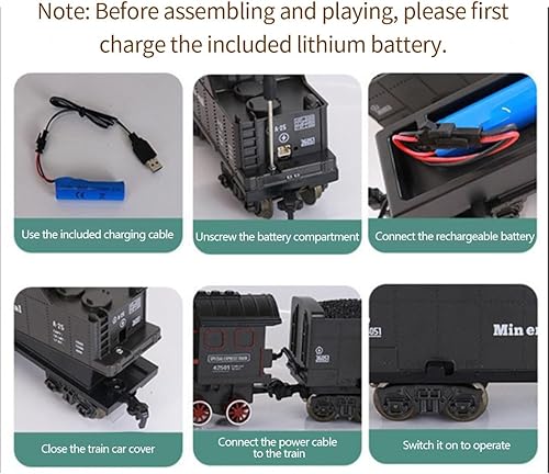 Miniatura 8 de Juego de tren eléctrico de Navidad a control remoto con control remoto, humo realista, luces y sonidos, modelo de locomotora de vapor con pista Tren