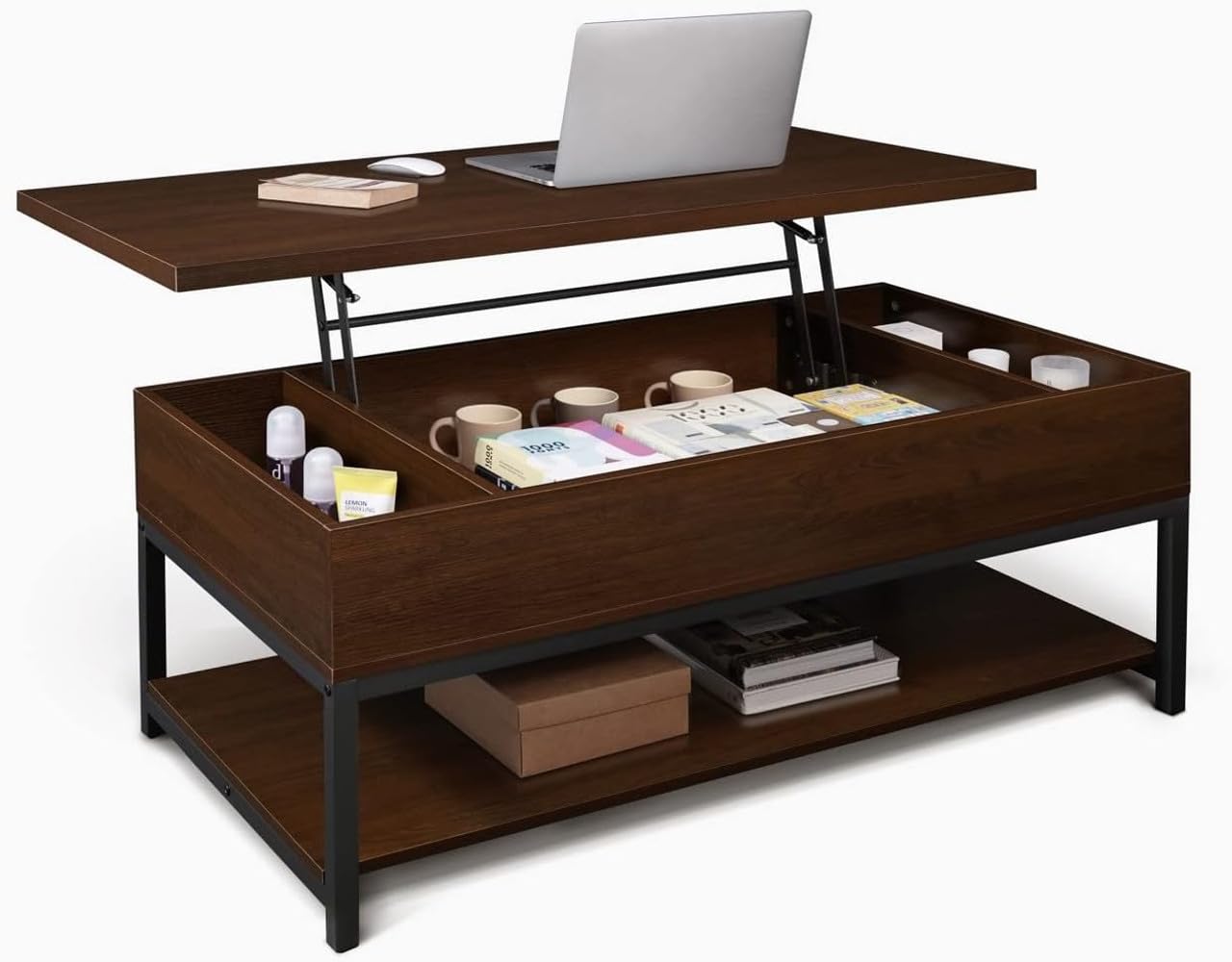 CAPHAUS Lift Top Coffee Table with Storage, Rising Top for Living Room, 47" Espresso