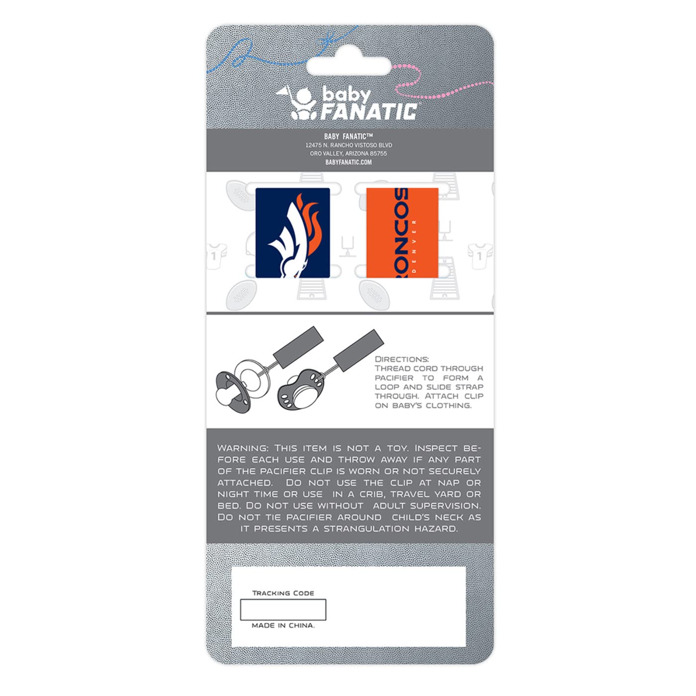 Baby Fanatic Officially Licensed Unisex Pacifier Clip 2-Pack - NFL Denver Broncos - Officially Licensed Baby Apparel image 3