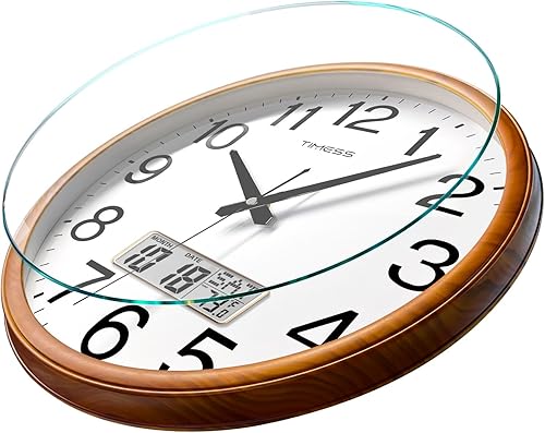 Miniatura 3 de Reloj de pared, acabado de estilo clásico de madera, analógico de cuarzo silencioso de 11 pulgadas sin tictac, funciona con pilas, con calendario