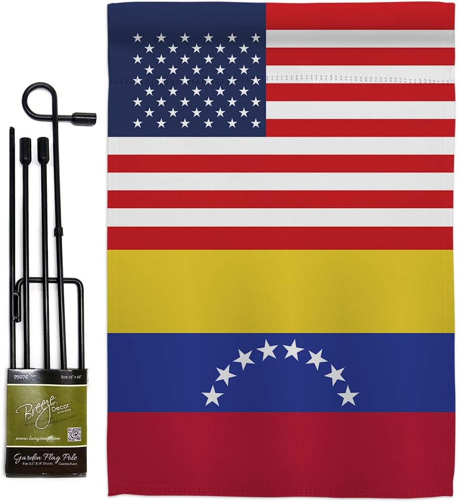 Venezuela US Friendship Garden Flag Set Wall Holder Regional USA American Alliance World Country Particular Area Small Decorative Gift Yard House Banner Made In 13 X 18.5