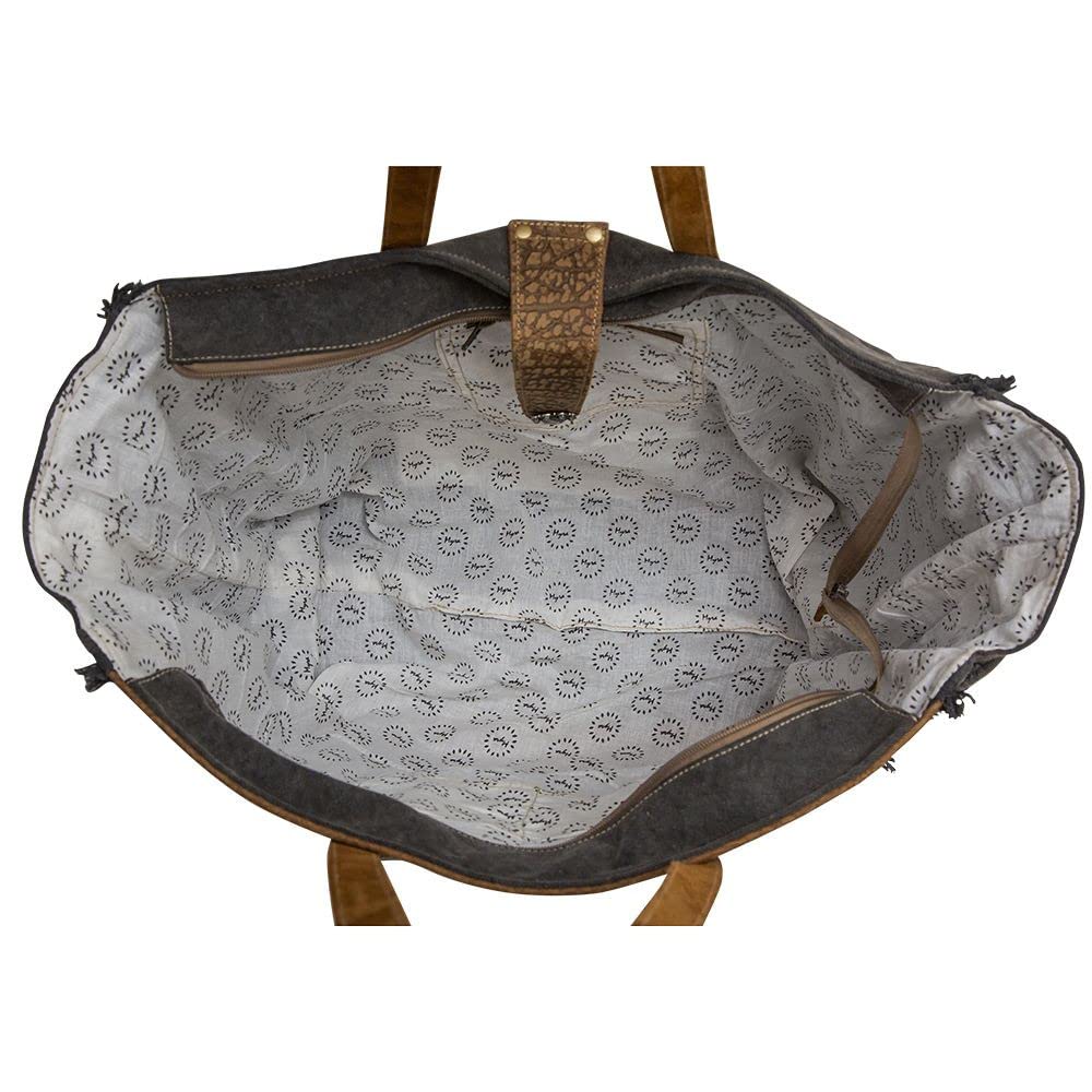 Western Leder Weekender Tasche für Damen – Baumwolle & Upcyceltes Canvas Boho Schultertasche, Asche