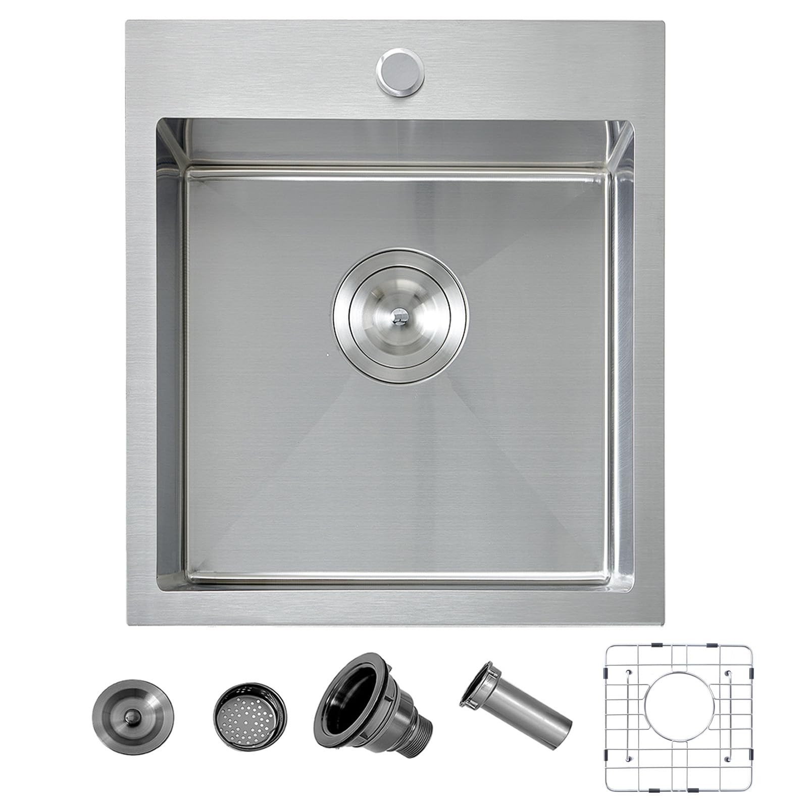 15 Drop In Bar Sink, 16 Guage Stainless Steel 13x15x9 Wet Bar Prep RV Outdoor Small Kitchen Sink Topmount Single Bowl with Drain