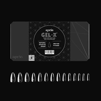 Apres Nail Gel-X Natural Stiletto Short Box of Tips & Extend Gel Bundle | Includes 280 Tips & 15ml Extend Gel Gold Bottle | Premium Quality | 14 Sizes 00-9 | Half Sizes included