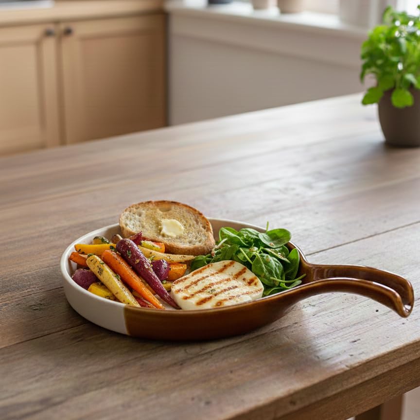 Image of BLACKCARROT Brown & White Handle Serving Platter | Microwave Safe
