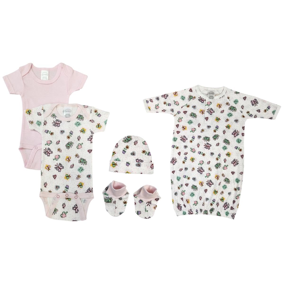Bambini NC-0598 Newborn Baby Girl 5 Piece Layette Sets White & Pink