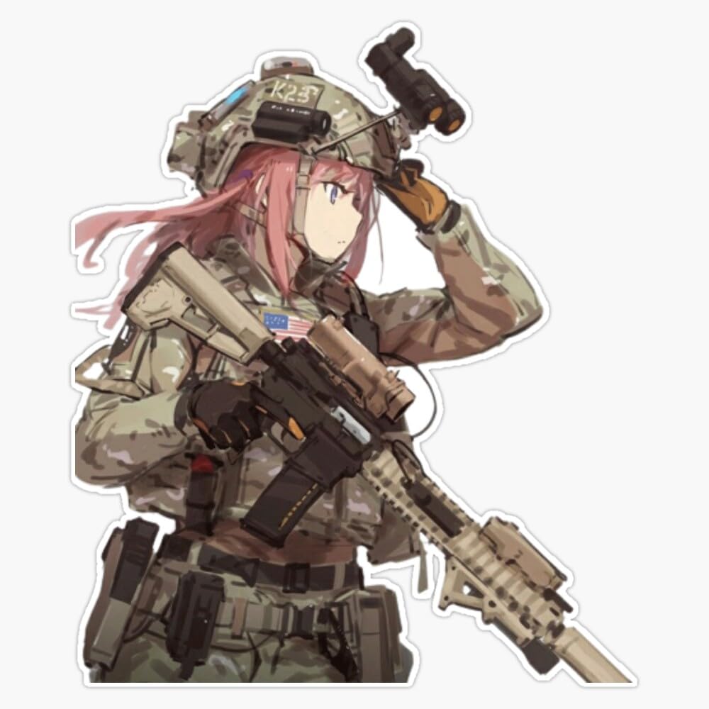 Military Anime Girl Window Bumper Sticker Decal 5"