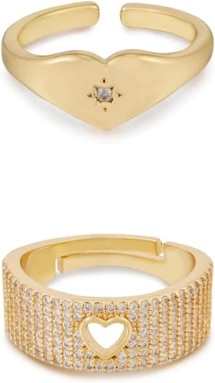 Ettika Gold Rings. 18k Gold Plated Ring Set for Women. All Hearts Adjustable Ring Set. Jewelry, Birthday Gifts For Women