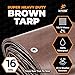 12' x 20' Super Heavy Duty 16 Mil Brown Poly Tarp Cover - Thick Waterproof, UV Resistant, Rip and Tear Proof Tarpaulin with Grommets and Reinforced Edges - by Xpose Safety
