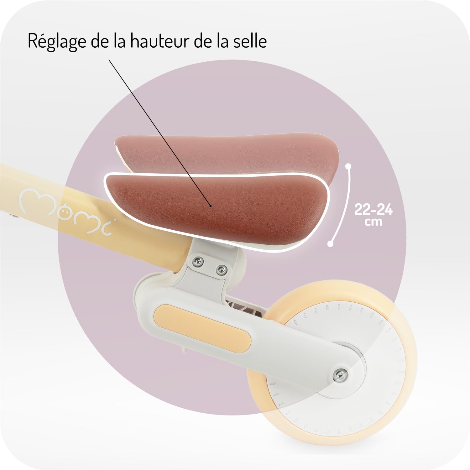 Momi Vélo draisienne Enfants 1-3 Ans Cadre Pliable Selle réglable Hauteur Roues Plastique Anti-crevaison 2 kg