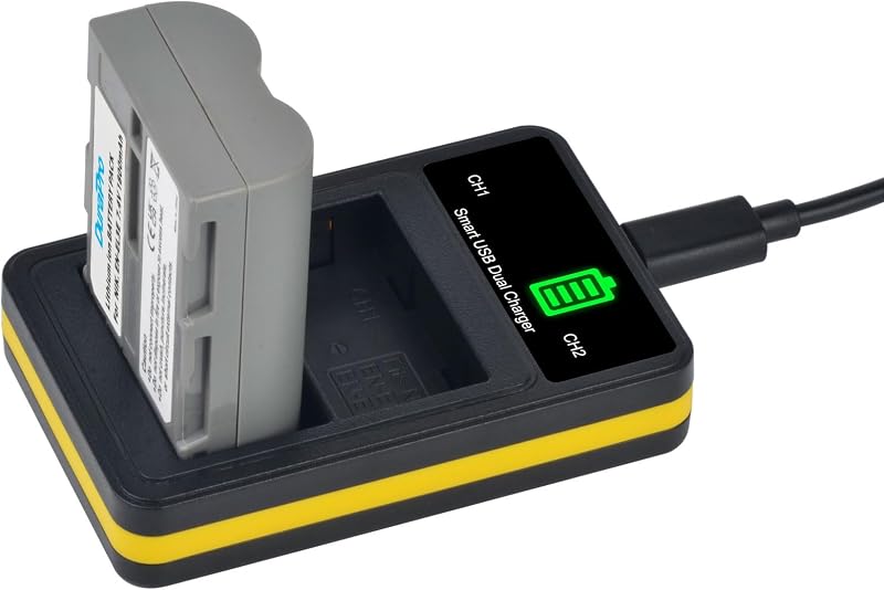 DuraPro 2x EN-EL3e Akkumulátor + LED Dupla USB Töltő Type-C Porttal Nikon D50 D70 D80 D90 D100 D200 D300 D700 Fényképezőgépekhez