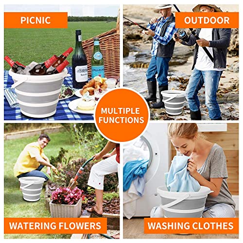 2 Pack Fold Ice Bucket , Foldable Plastic Bucket For House Cleaning, Durable Bpa Free Gardening Bucket For Hiking, Backpacking, Camping, 10L (2.6 Gallons)- Grey & Green #TOP4