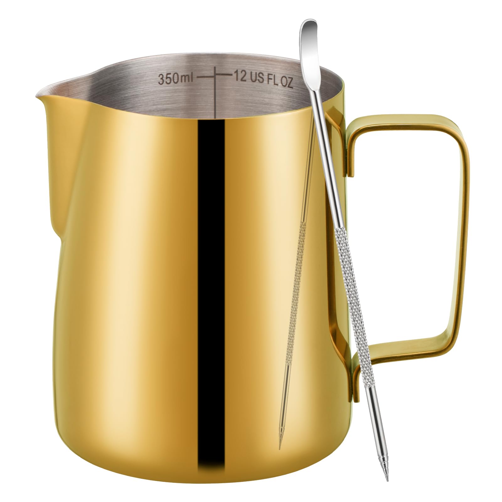 Amrules Milk Frothing Pitcher 12oz Frother Cup Barista Tools, Gold