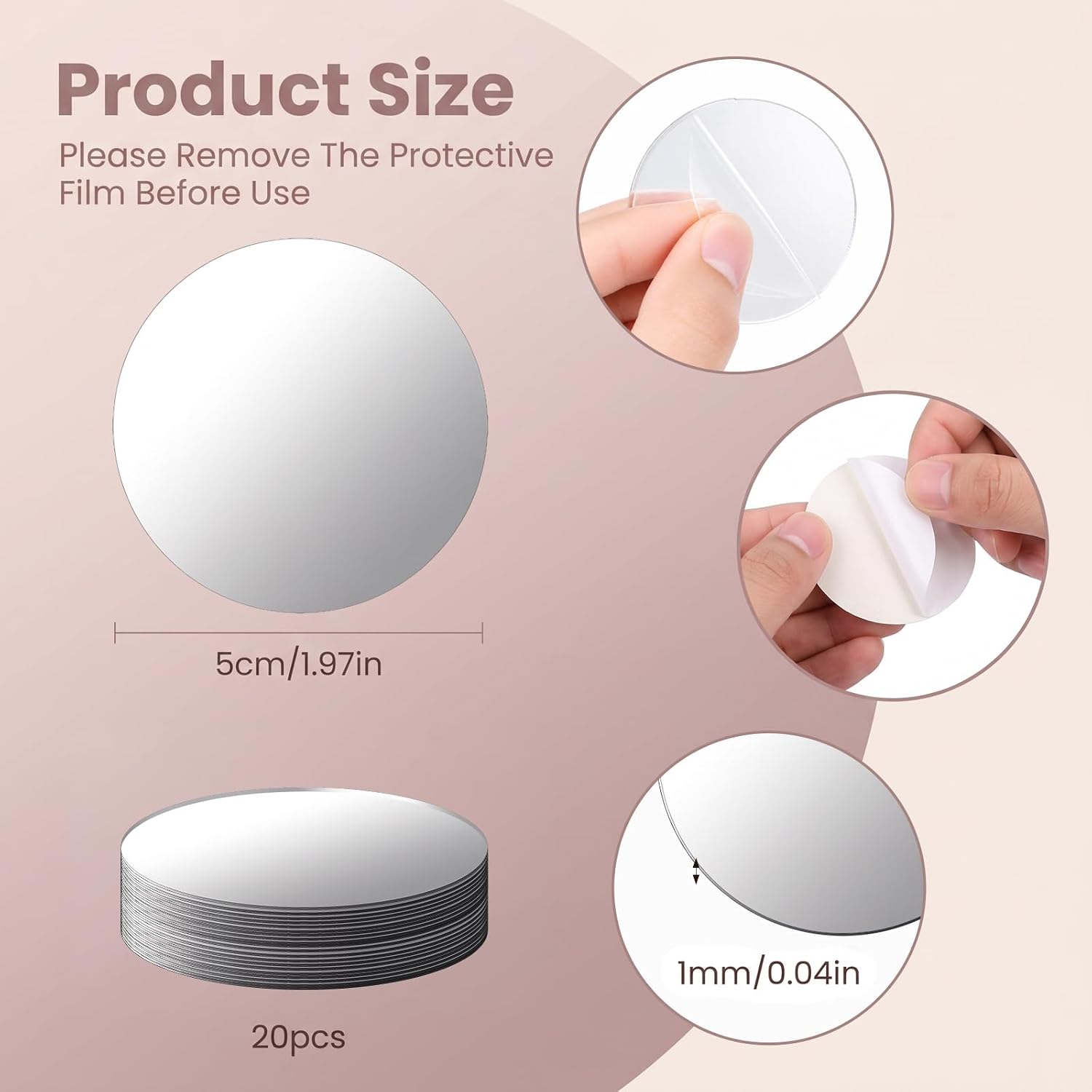 20 Pcs Small Mirrors for Crafts, 2 Inch Self Adhesive Small Circle Mirror