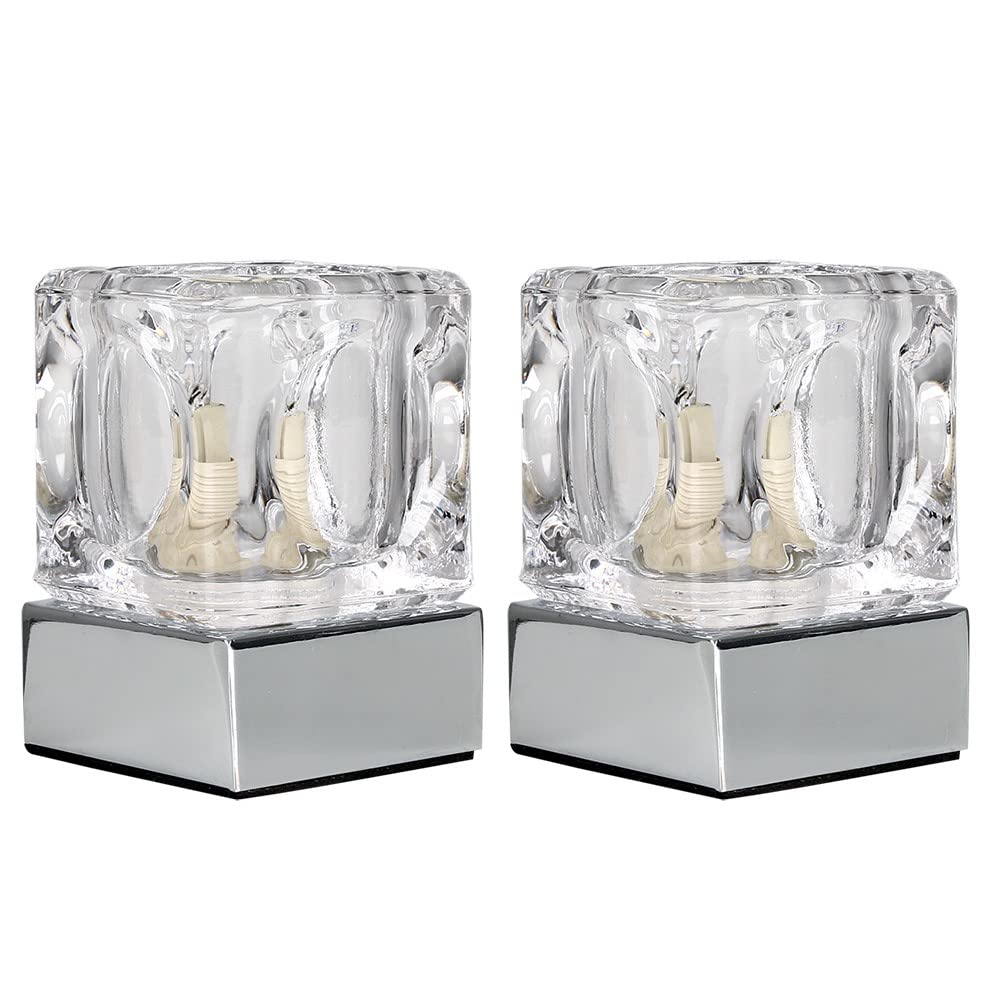MiniSun | Modern Glass Ice Cube Touch Table Lamps with Chrome Bases | Table Lamps, Home Décor & Improvement Essential | Set of 2