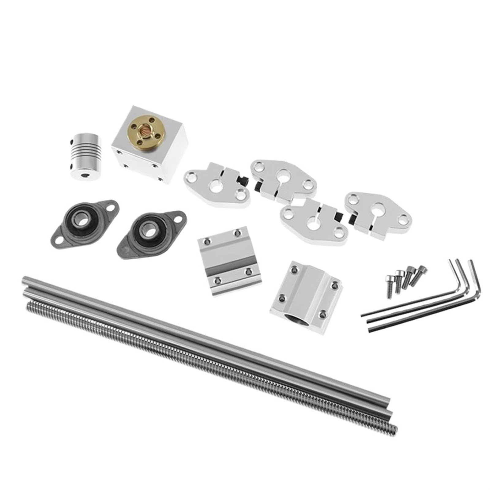 Metal Ball Screw nut end Processing T20 Trapezoidal Screw Nut Set with Support Seat KP004 Holder Vertical Kit Lead 4mm Diameter 20mm Length 100-1000mm(150mm)