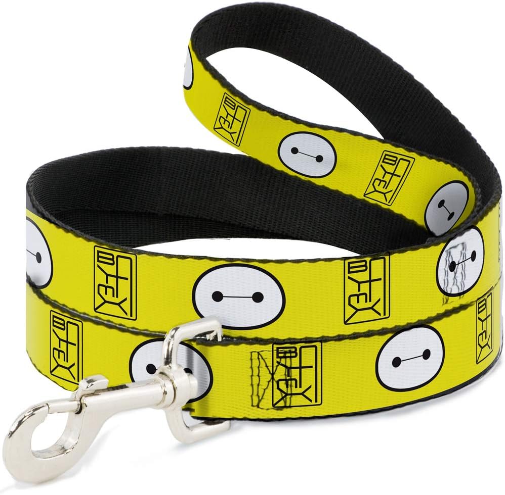 Dog Leash Baymax Hanko Face Yellow Black White 6 Feet Long 1.5 Inch Wide