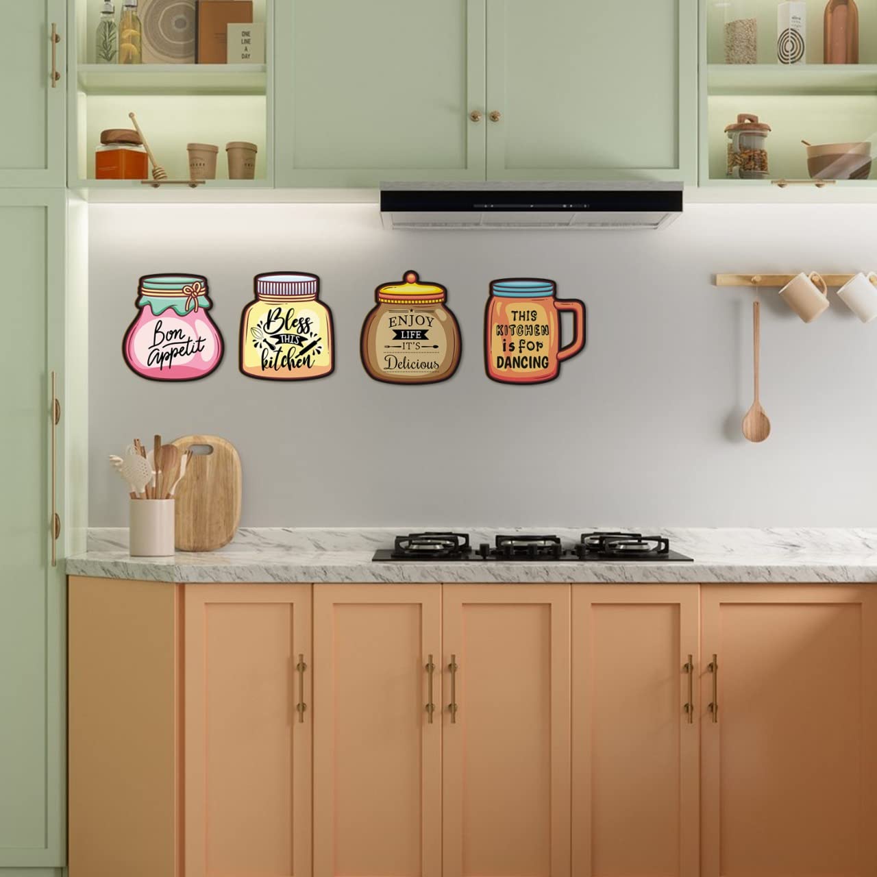 Wooden Wall Art - Kitchen Decor Pack of 4 -3 Wooden Wall Art - Kitchen Decor Pack of 4 -3