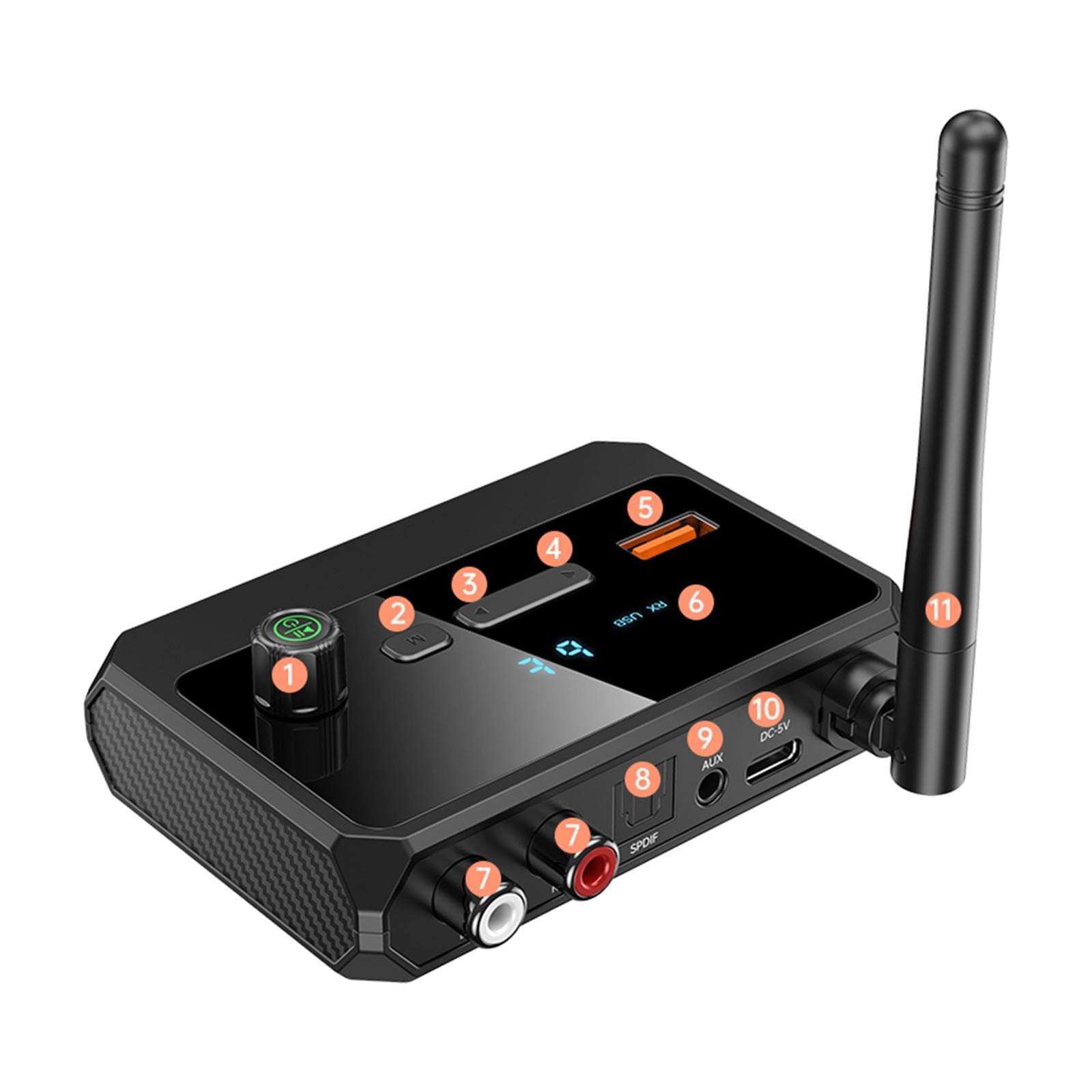 Émetteur-récepteur Audio 3,5 mm AUX RCA SPDIF Portable 2 en 1 Bluetooth V5.3 Adaptateur Audio sans Fil pour système Audio Domestique Ordinateurs
