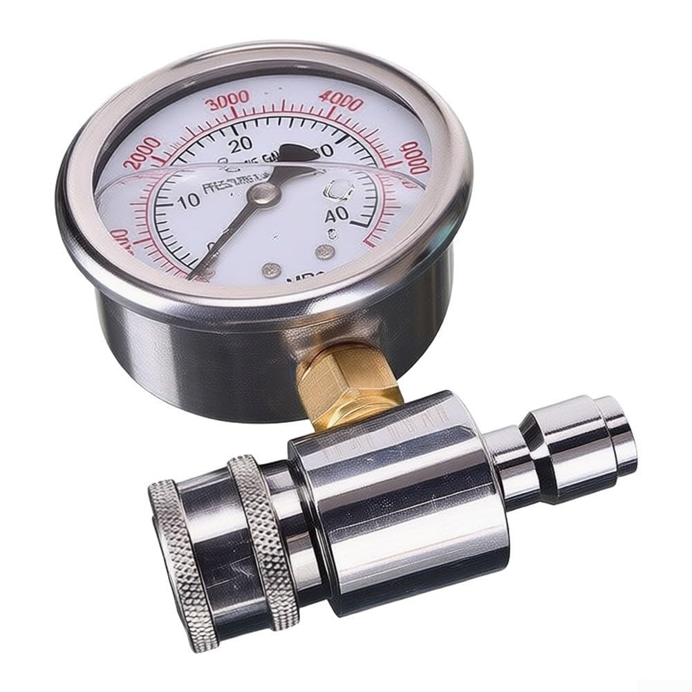 Manómetro de Alta Presión 6000 PSI con para Conexión Rápida 3/8 para Lavadoras a Presión - Medidor a Golpes de Metal Plateado 14x10x6cm