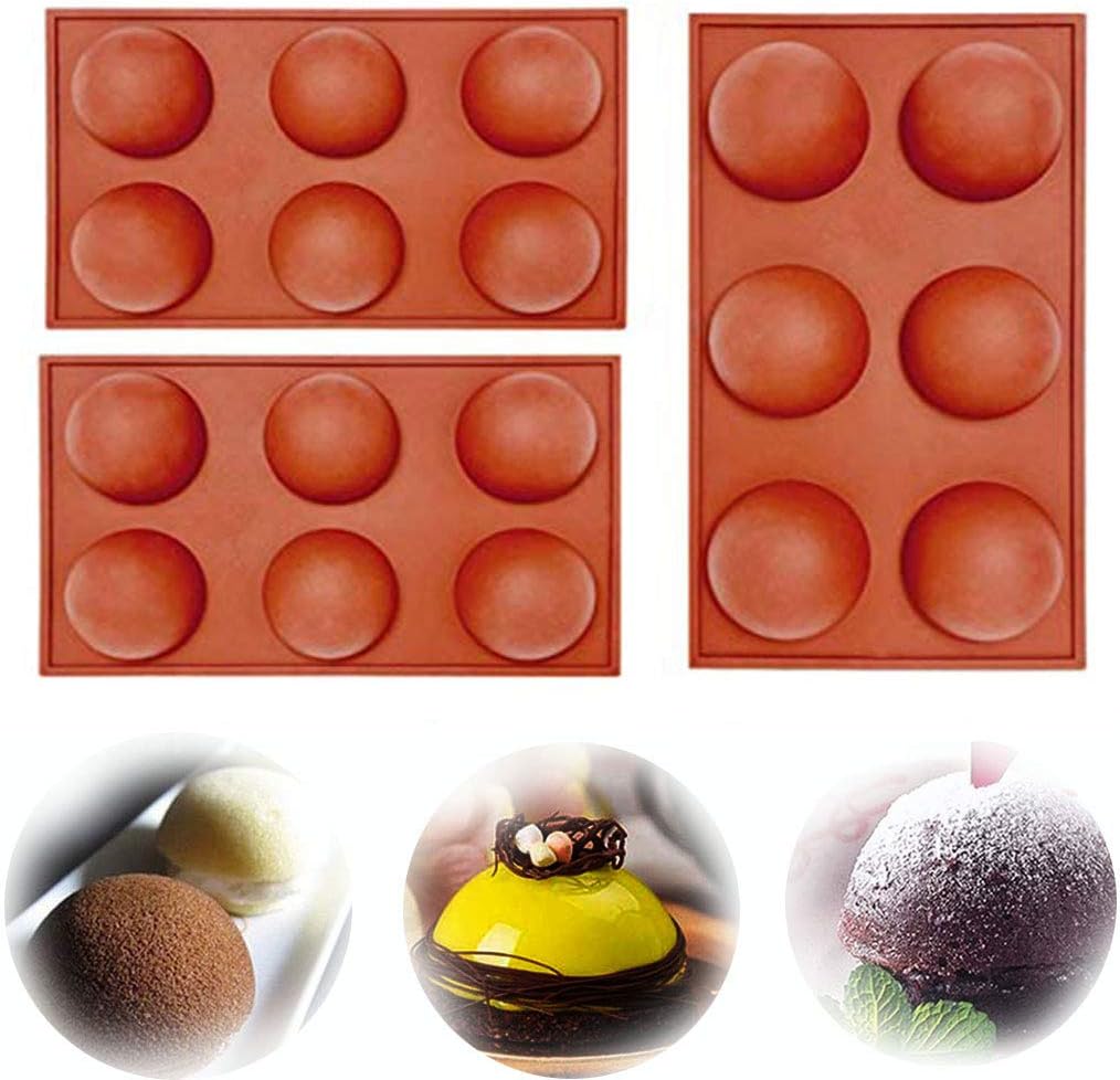 6 Holes Silicone Molds for Chocolate, Cake, Jelly, Pudding, Handmade Soap, Round Shape (3pcs)