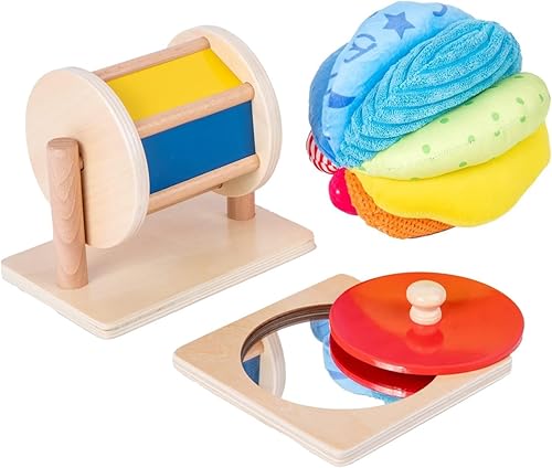 Vista 12 de Kit de Juguetes Montessori para Bebés - Espejo, Peekaboo, Rompecabezas con Asas, Bola de Tela Arcoíris - Para Niños de 6-12 Meses