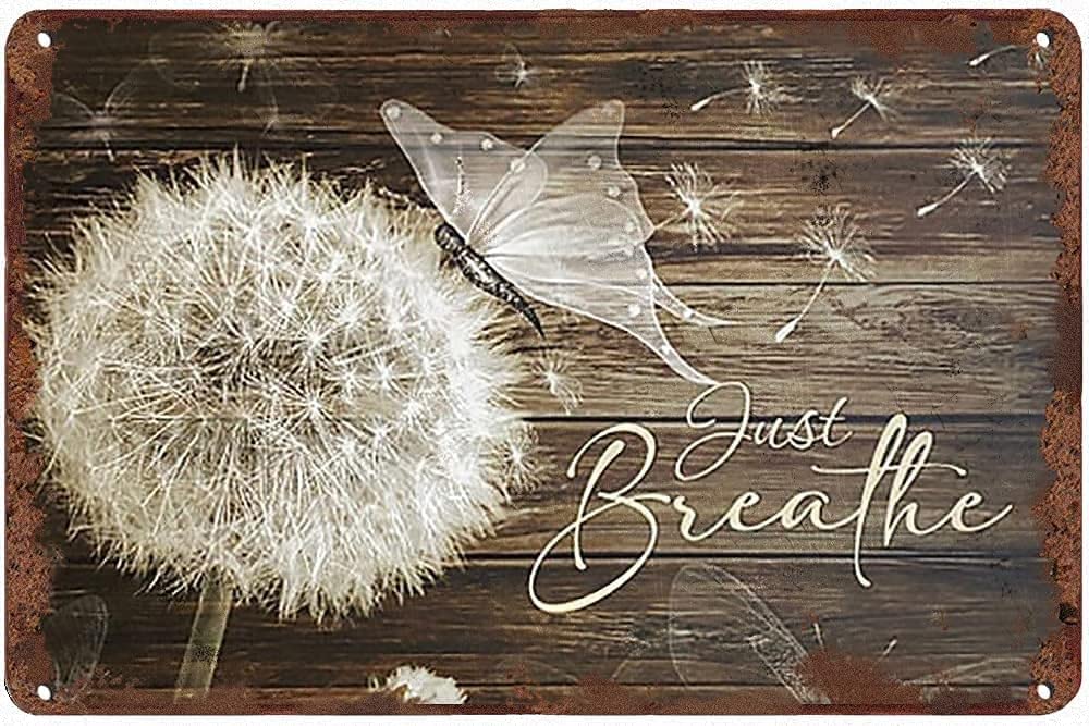 Bonoff Just Breath Dandelion And Butterflies From Heaven Retro Wall Vintage Decor Poster Wall Art Decor Metal Sign Poster 8X12 Inches
