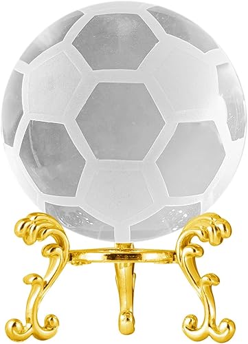 Miniatura 1 de LONGWIN Esfera decorativa sólida de la bola de cristal del pisapapeles del fútbol de 196.9 ft m (2.4inch) con el soporte de oro