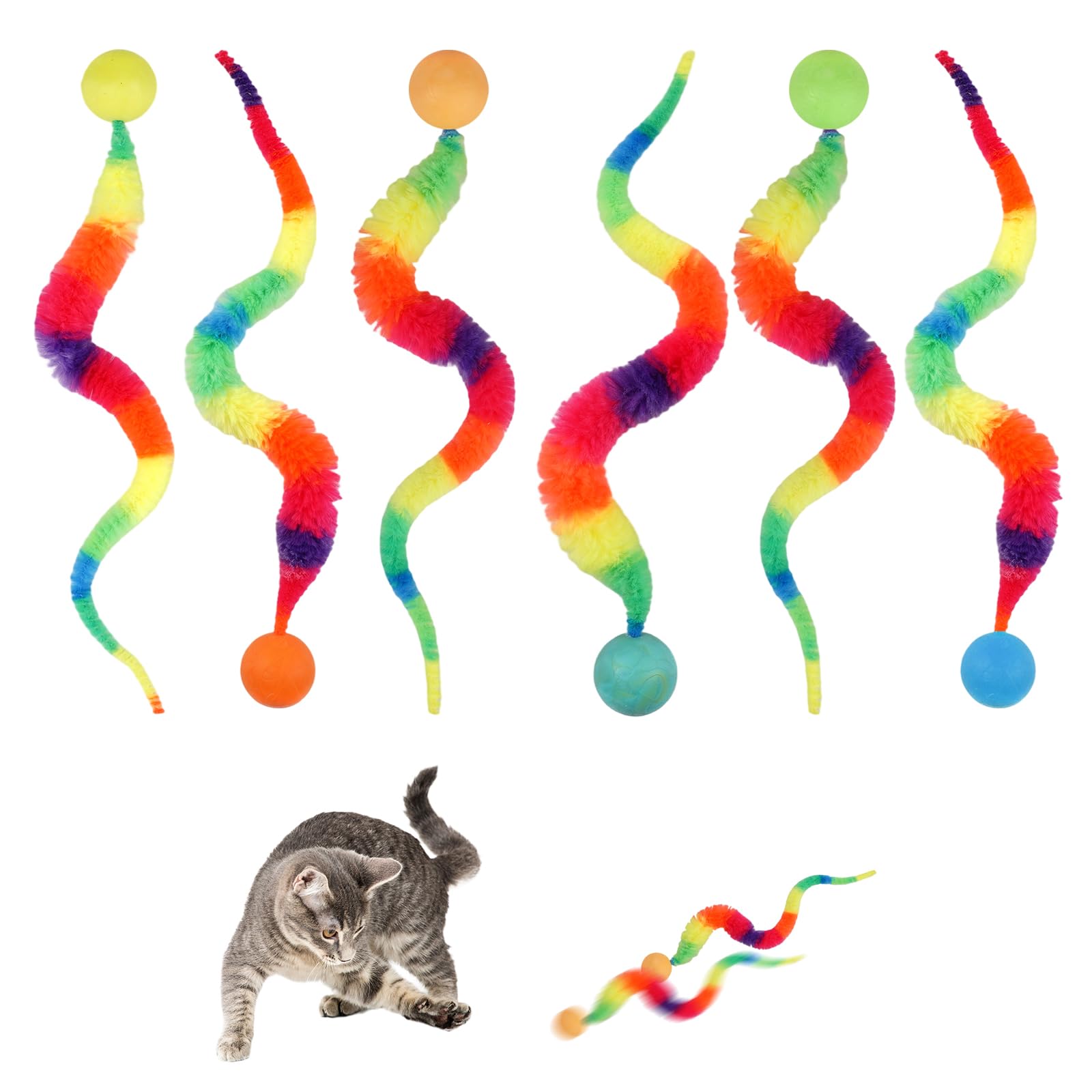 6 Piezas Juguetes para Gatos Wiggly Balls, Bola De Gusano De Caterpilar | Pelota De Juguete para Gatos Interactivo, Bolas Interactivas para Todas Las Edades Persigan Y Salten