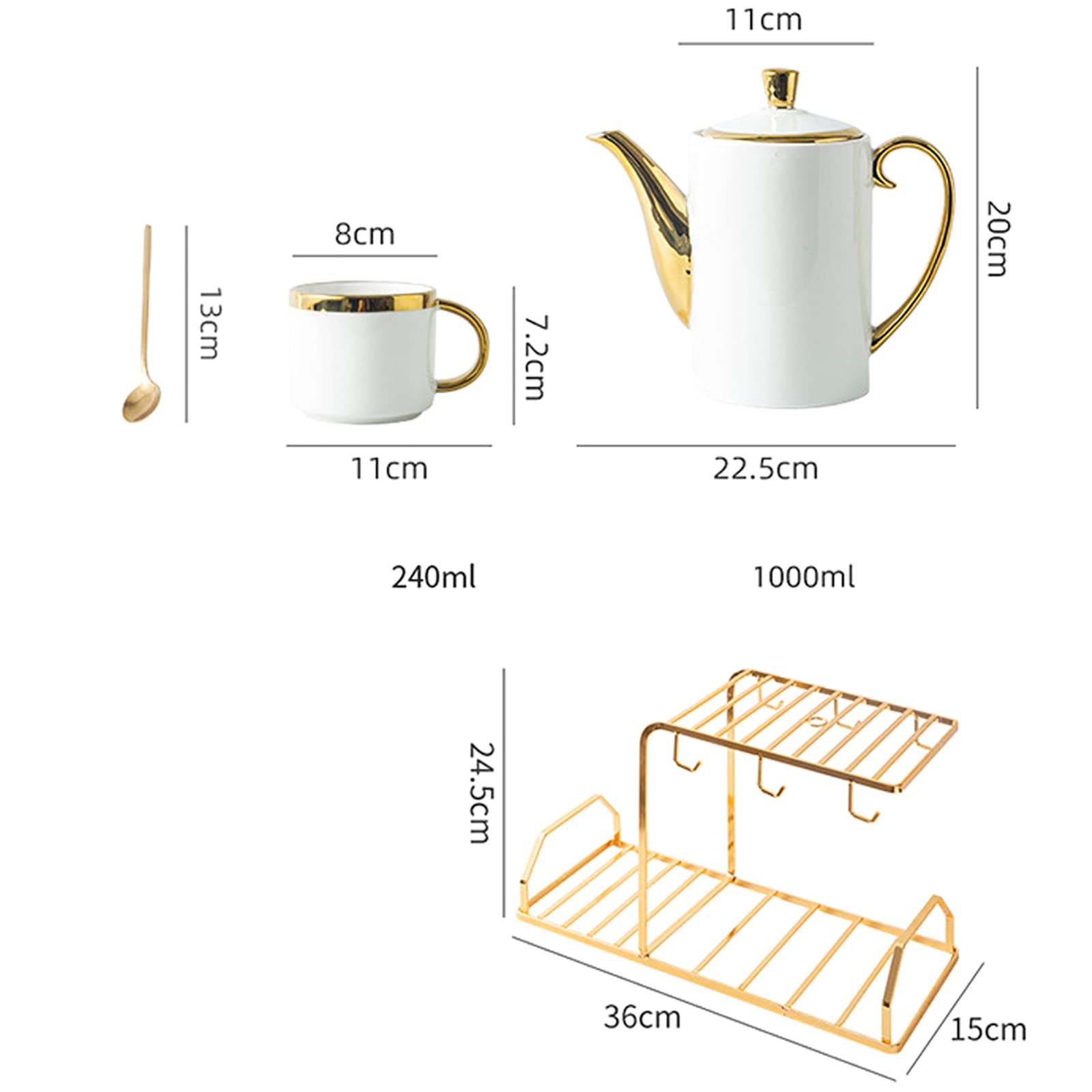 Générique Service à Thé en Porcelaine Mate à Bordure Dorée, 20 Pièces
