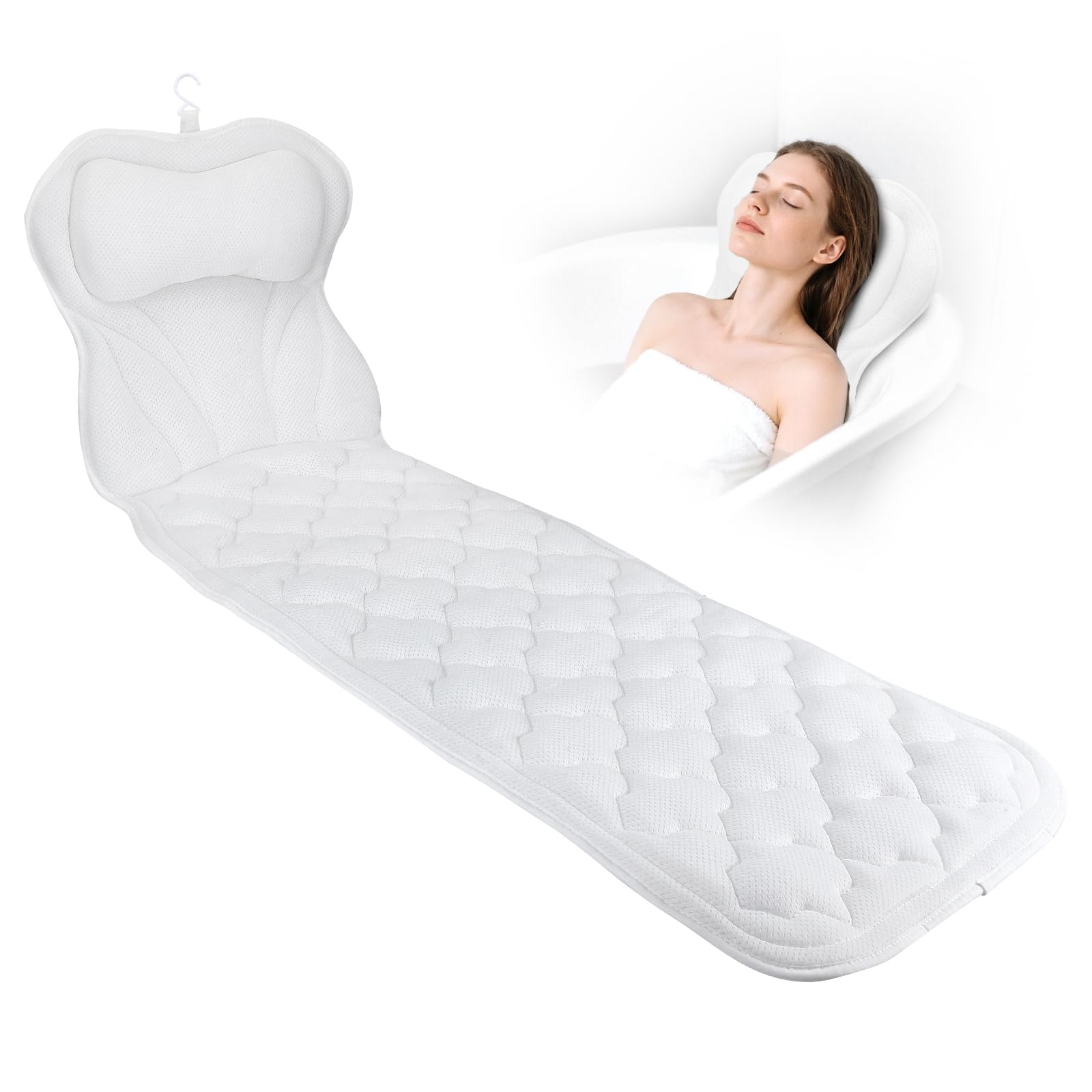 Full Body Bath Pillow Mat & Cushion, Bathtub Pillow Headrest with Soft 5D Air Mesh & 16 Suction Cups Waterproof Bath Cushion Lazy Spa Accessories for Women Spa Relaxing Fits All Bathtubf