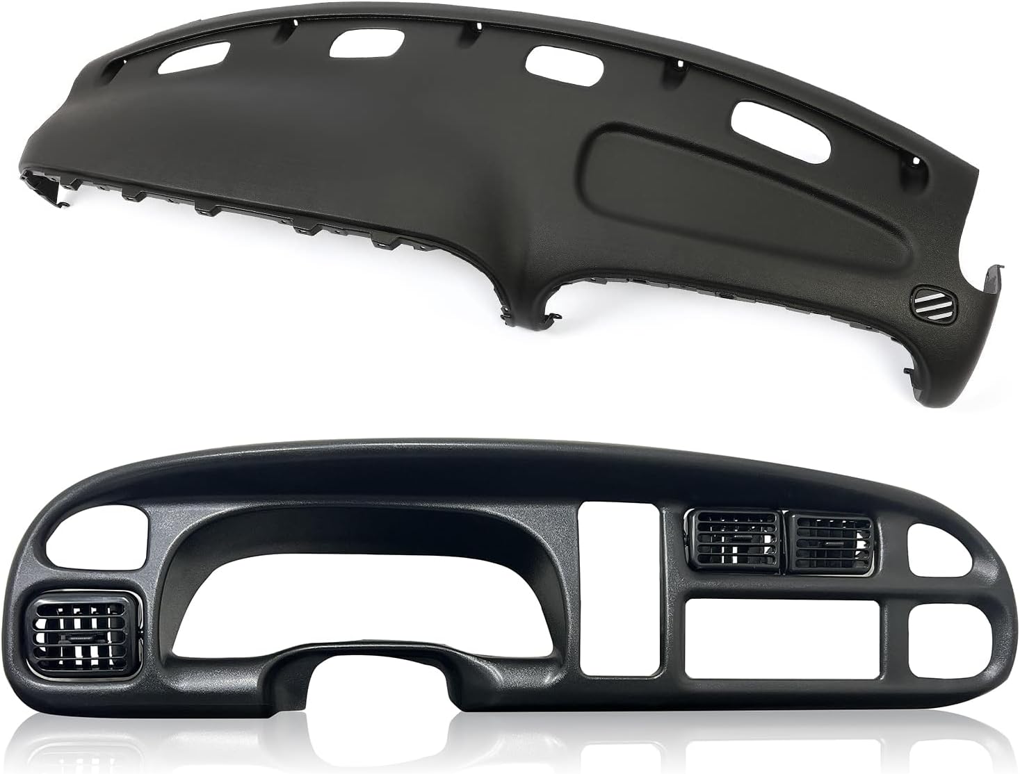 KUAFU Dash Pad Cover Replacement Black & Dash Bezel w/Vent Compatible with 1998-2002 Dodge Ram 1500 2500 3500 Dash Panel Dashboard (2 Packages)
